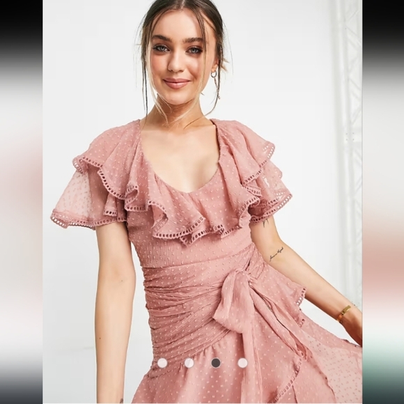 Asos Ruffled Asymetric Swiss Dot Sheer Layered Tiered Feminine High Low Maxi - Picture 3 of 14